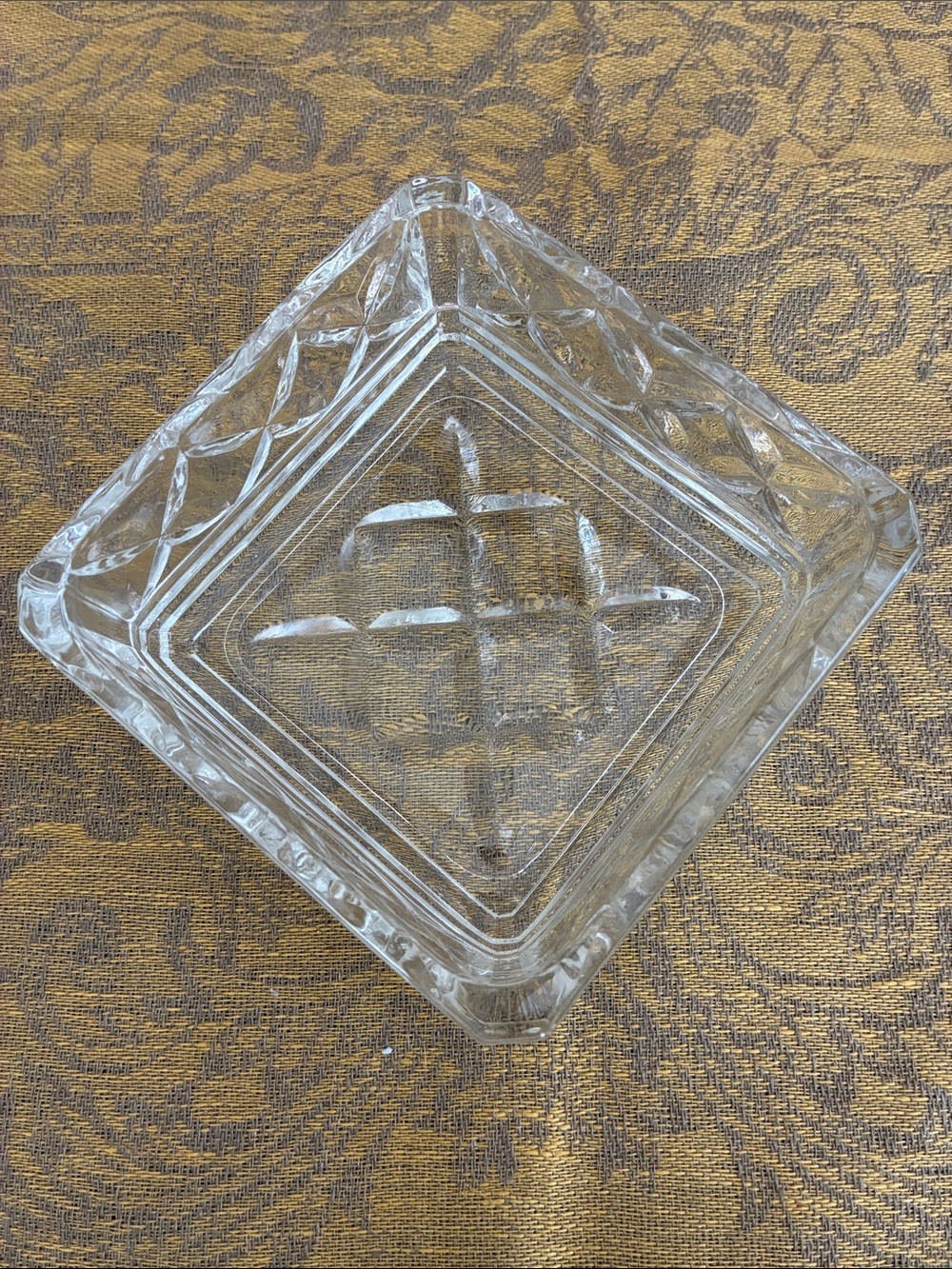 Vintage Cut Lead Crystal Trinket Square Box